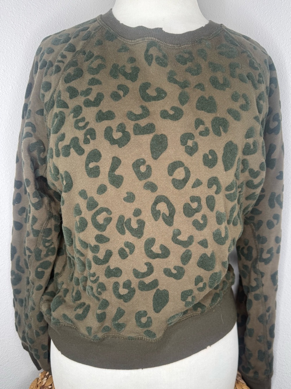 Rails Crewneck sweatshirt cotton olive brown leopard animal print long sleeve